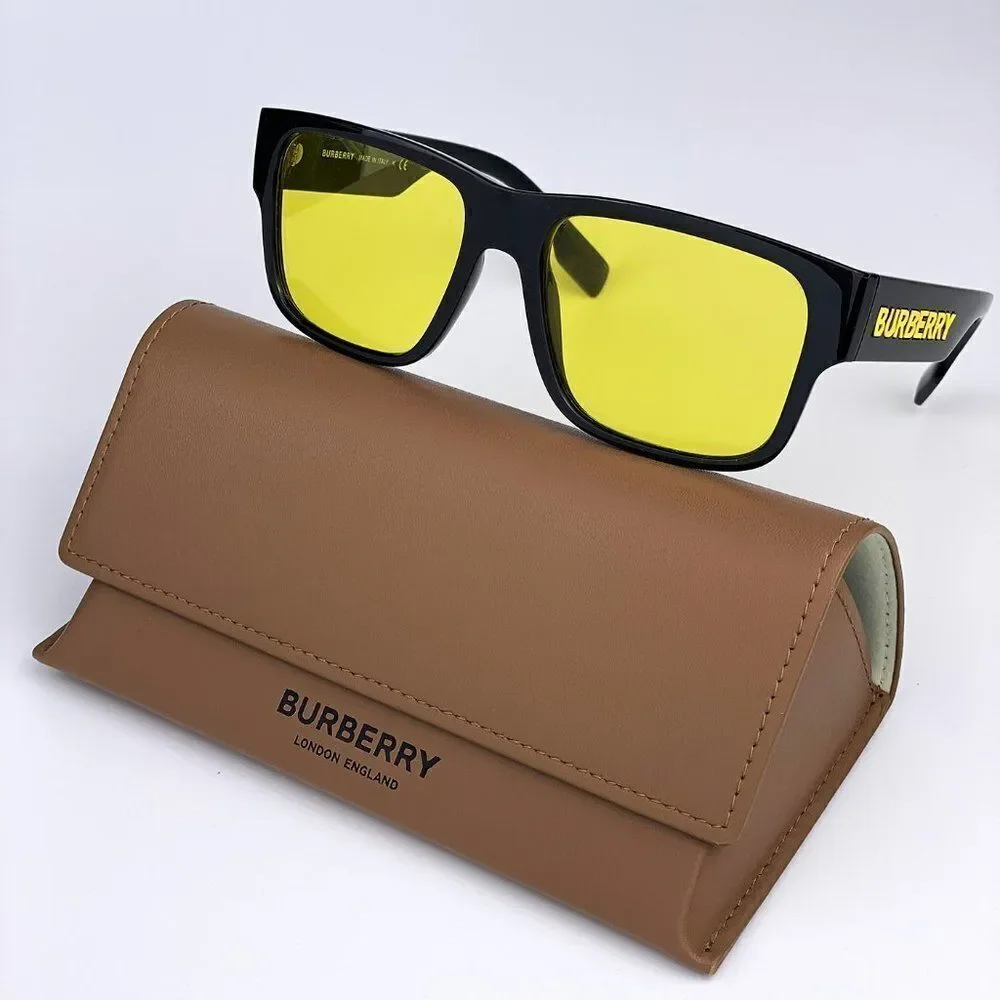 NEW Burberry KNIGHT BE4358 300185 Black Yellow Square Men Sunglasses